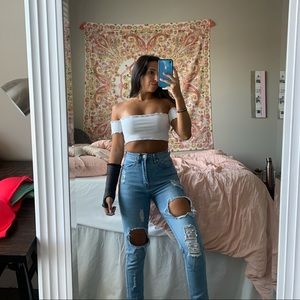 White off the shoulder crop top